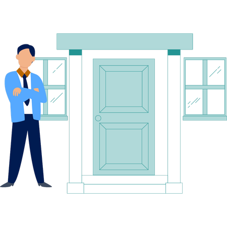 Man standing outside house  Illustration