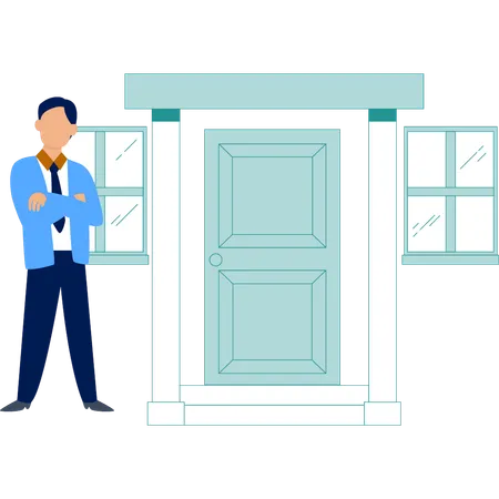 Man standing outside house  Illustration