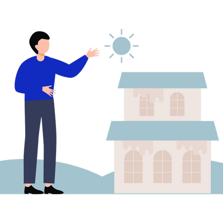 Man standing outside house  Illustration