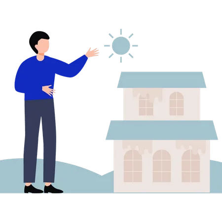 Man standing outside house  Illustration