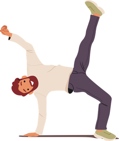 Man standing upside down showcasing funny positive emotions rejoicing success  Illustration