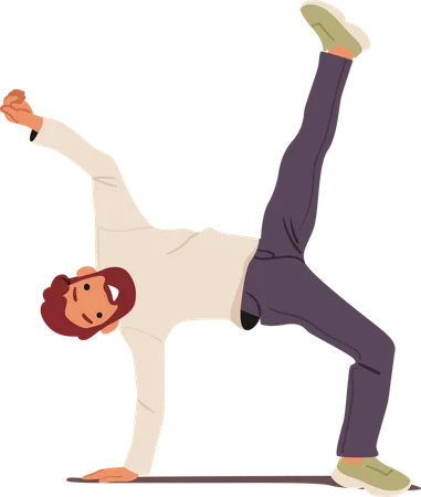 Man standing upside down showcasing funny positive emotions rejoicing success  Illustration