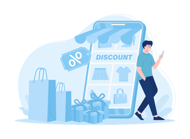 Man standing while doing Online store promotion  Illustration