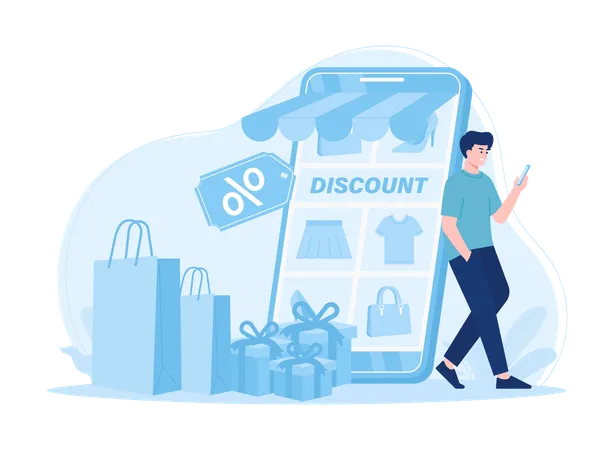 Man standing while doing Online store promotion  Illustration