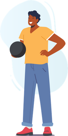 Man standing while holding bowling ball  Illustration