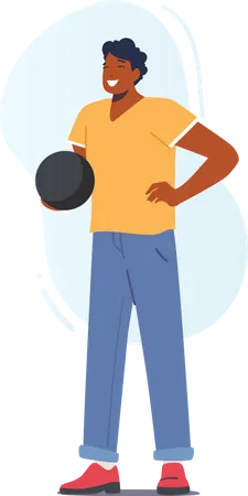 Man standing while holding bowling ball  Illustration