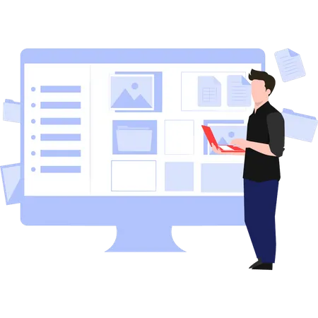 Man standing while holding laptop  Illustration