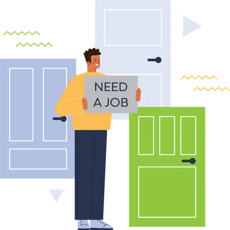 Man standing while holding need job board  Illustration