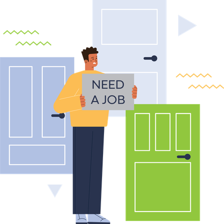 Man standing while holding need job board  Illustration