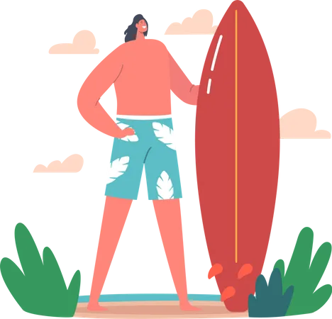 Man standing while holding surfboard Illustration
