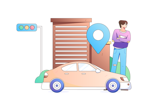 Man standing while looking for car  Illustration
