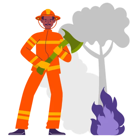 Man standing with axe  Illustration