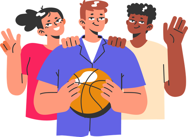 Man standing with basketball team while holding basketball  Illustration