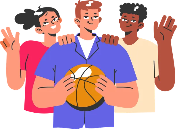Man standing with basketball team while holding basketball  イラスト