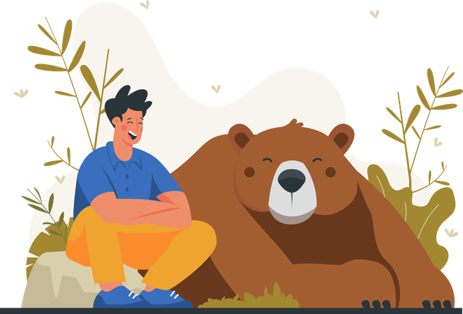 Man standing with bear  Illustration