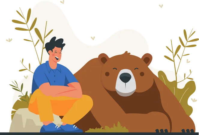 Man standing with bear  Illustration