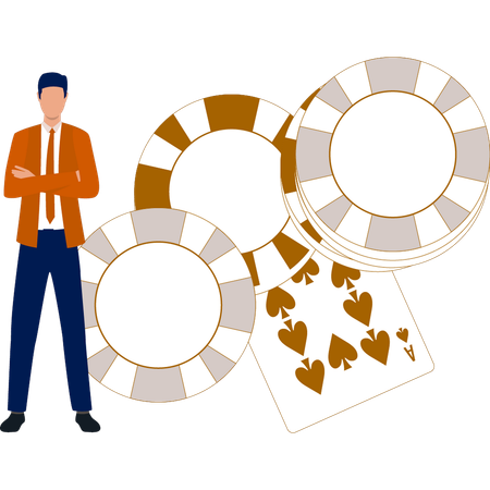 Man standing with casino coin  Illustration