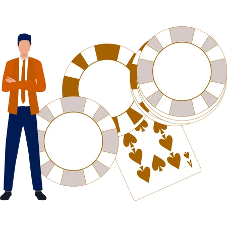 Man standing with casino coin  Illustration