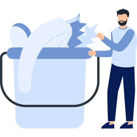 Man standing with cleaning supplies  Illustration