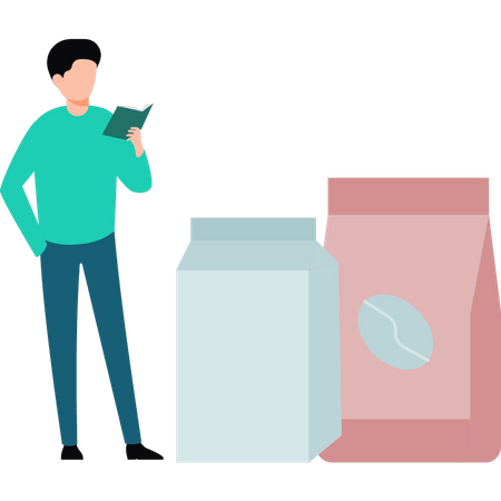 Man standing with coffee supplies  Illustration
