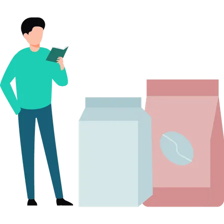 Man standing with coffee supplies  Illustration