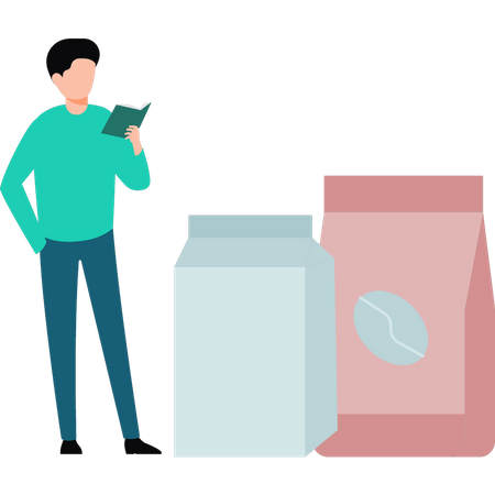 Man standing with coffee supplies  Illustration