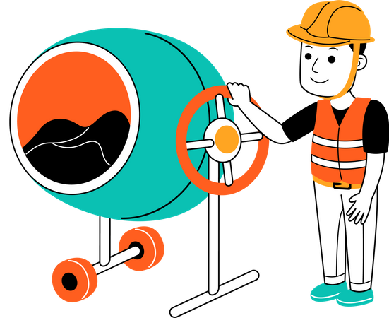 Man standing with concrete mixer  Illustration