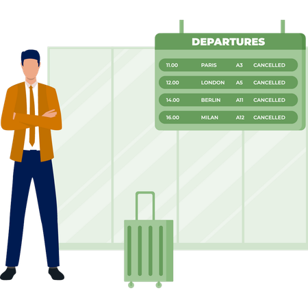 Man standing with departure board  Illustration