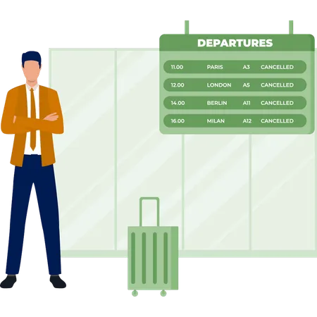Man standing with departure board  Illustration