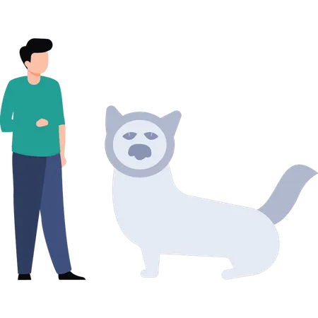 A Boy Stands With A Dog Illustration