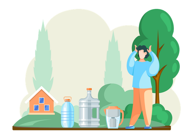 Man standing with filtered water bottle Illustration