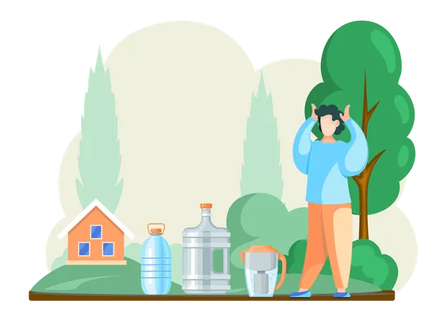 Man standing with filtered water bottle Illustration