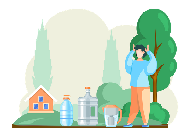 Man standing with filtered water bottle  Illustration