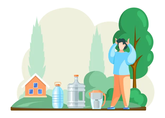 Man standing with filtered water bottle  Illustration
