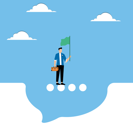 Man standing with flag on speech bubble  Illustration