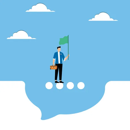 Man standing with flag on speech bubble  Illustration