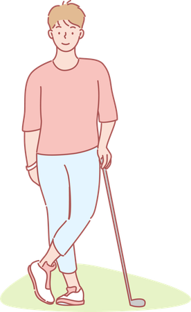 Man standing with golf stick  Illustration