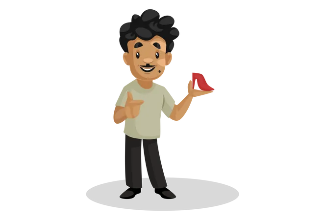 Man standing with high heel in his hand  Illustration