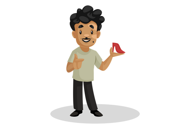 Man standing with high heel in his hand  Illustration