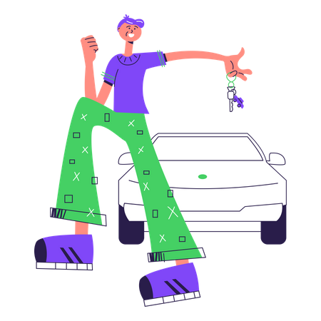 Man standing with his new car  Illustration