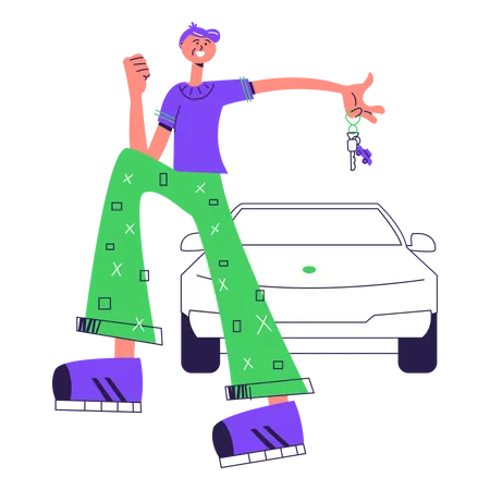 Man standing with his new car  Illustration