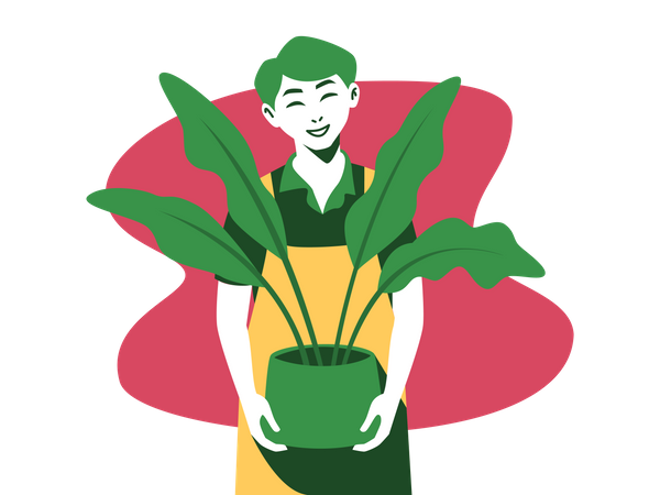 Man standing with house plant  Illustration