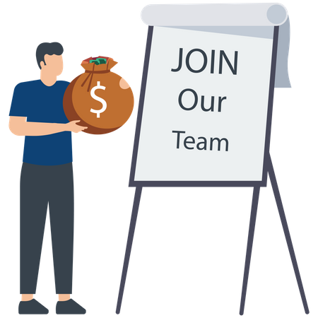 Man standing with Join our team board  Illustration