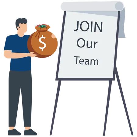 Man standing with Join our team board  Illustration