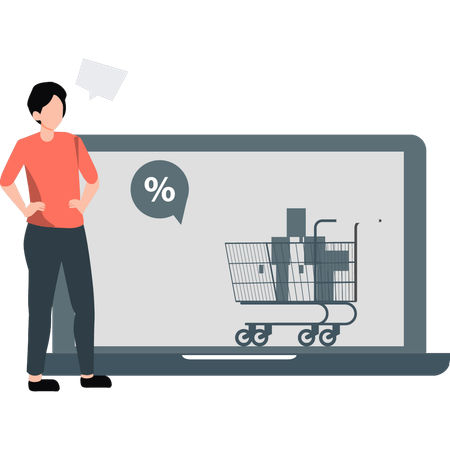 Man standing with laptop while looking online shopping  Illustration