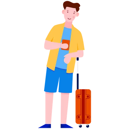 Man standing with Luggage and holding ticket Illustration
