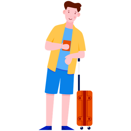 Man standing with Luggage and holding ticket  Illustration