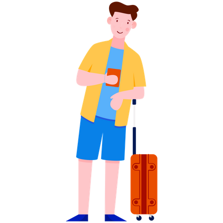Man standing with Luggage and holding ticket  Illustration