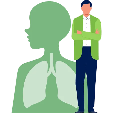 Man standing with lungs report  Illustration