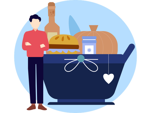 ピクニックバスケットを持って立っている男性  イラスト